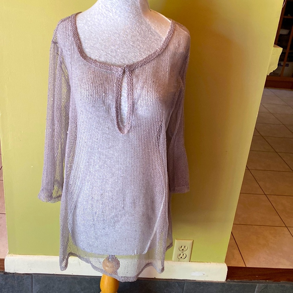 Dream Beach Grey with sequins mesh top, XL, long sleeve
